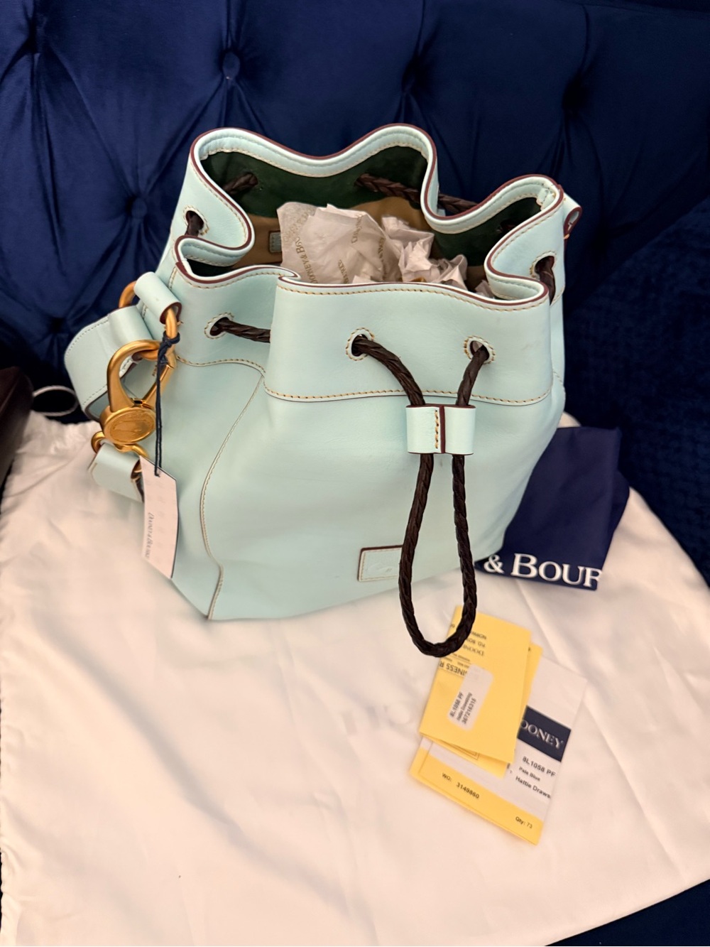 Dooney & Bourke florentine Leather Hattie Drawstring Bucket Bag in Pale Blue